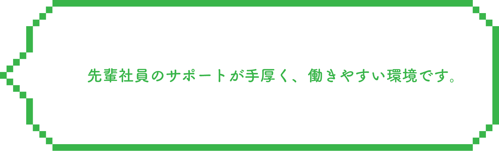 先輩社員のサポートが手厚く、働きやすい環境です。